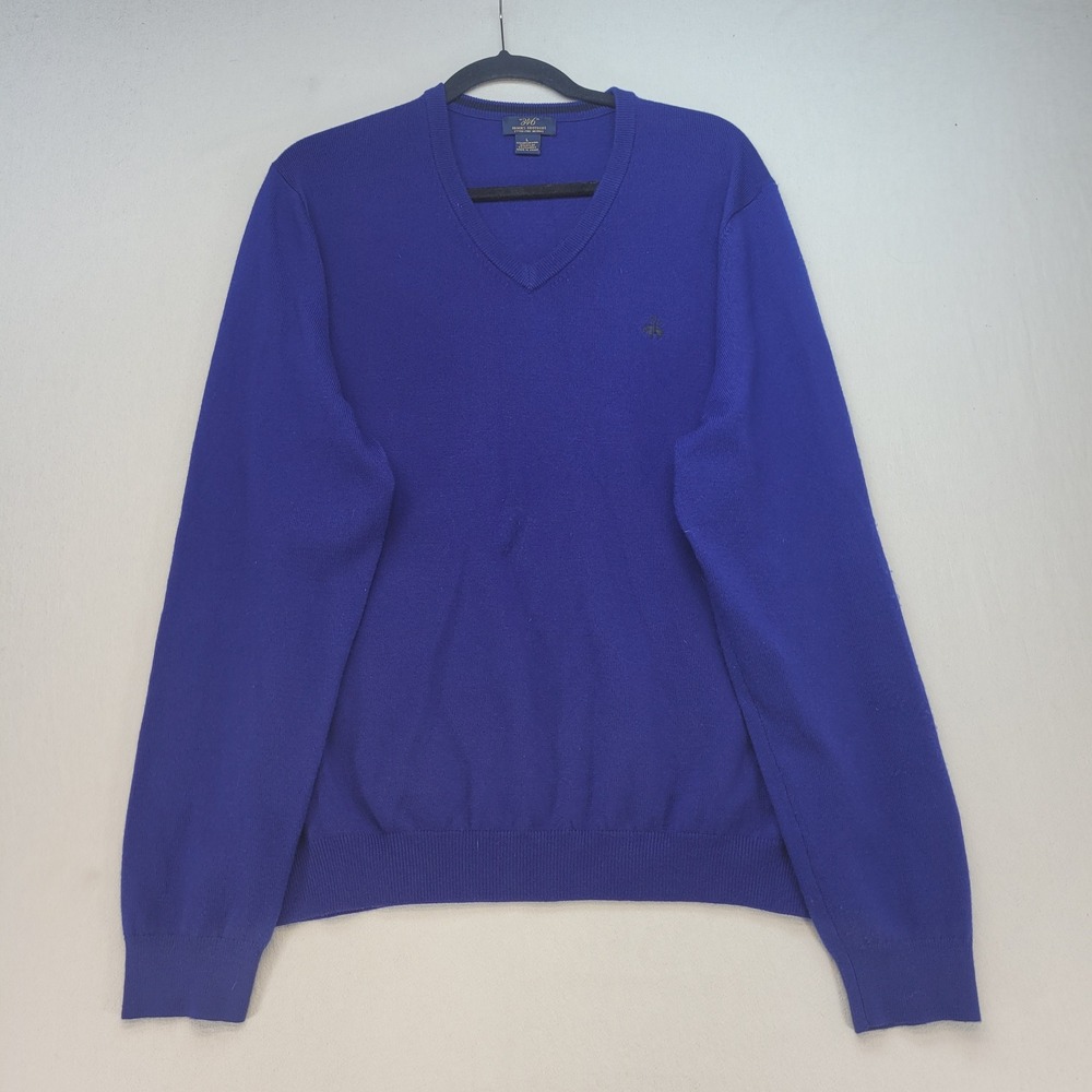 Brooks Brothers 346 V-Neck Sweater Mens Large Blue Extra Fine Merino Wool Blend